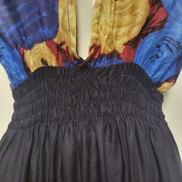 Halter Colorful Dress Summer Halter Dress in Blue and Beige Floral Print - Picture 4 of 16